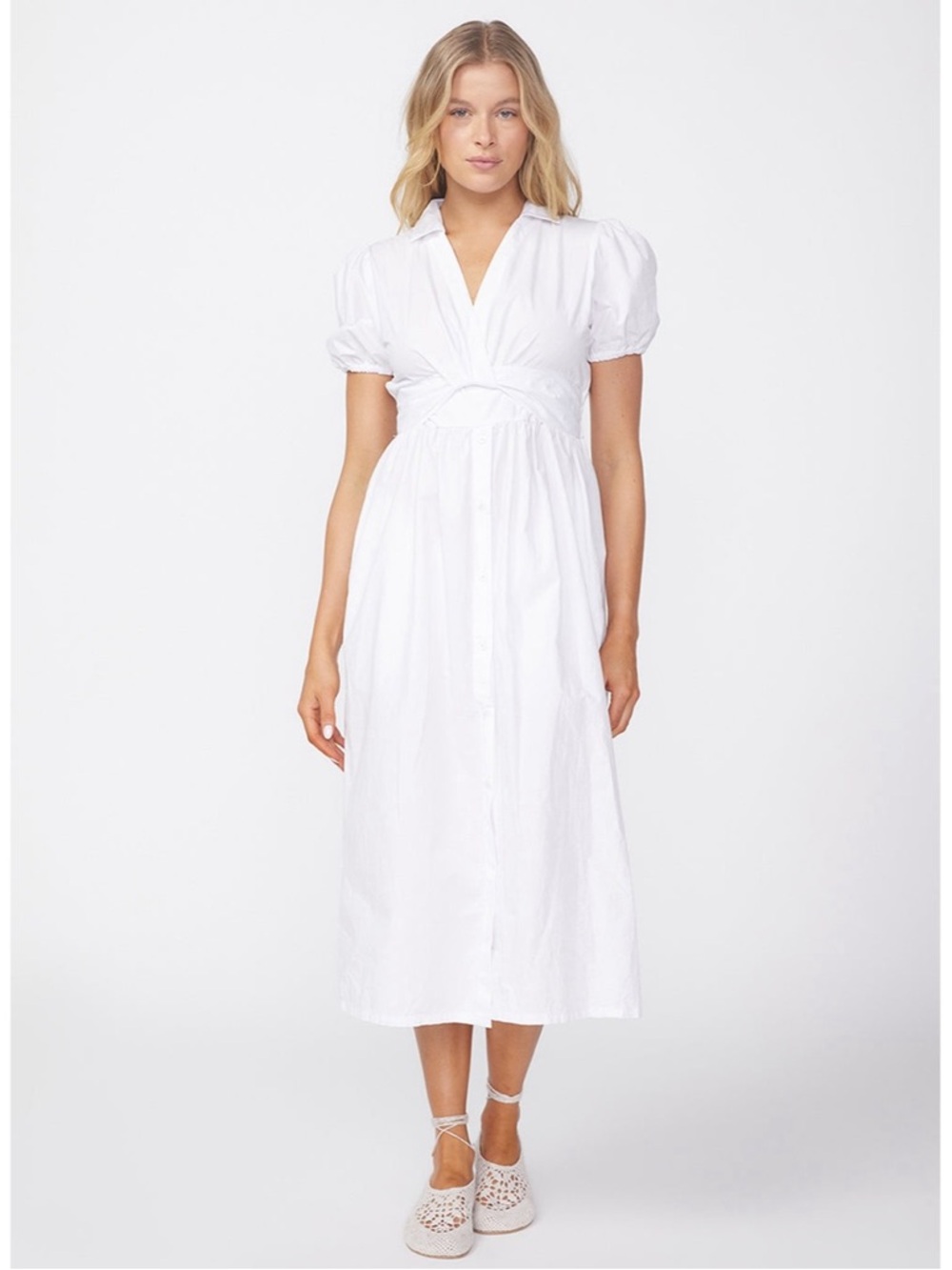 NWT Stateside Fine Poplin Twist Front Maxi Dress Coastal White Size Medium